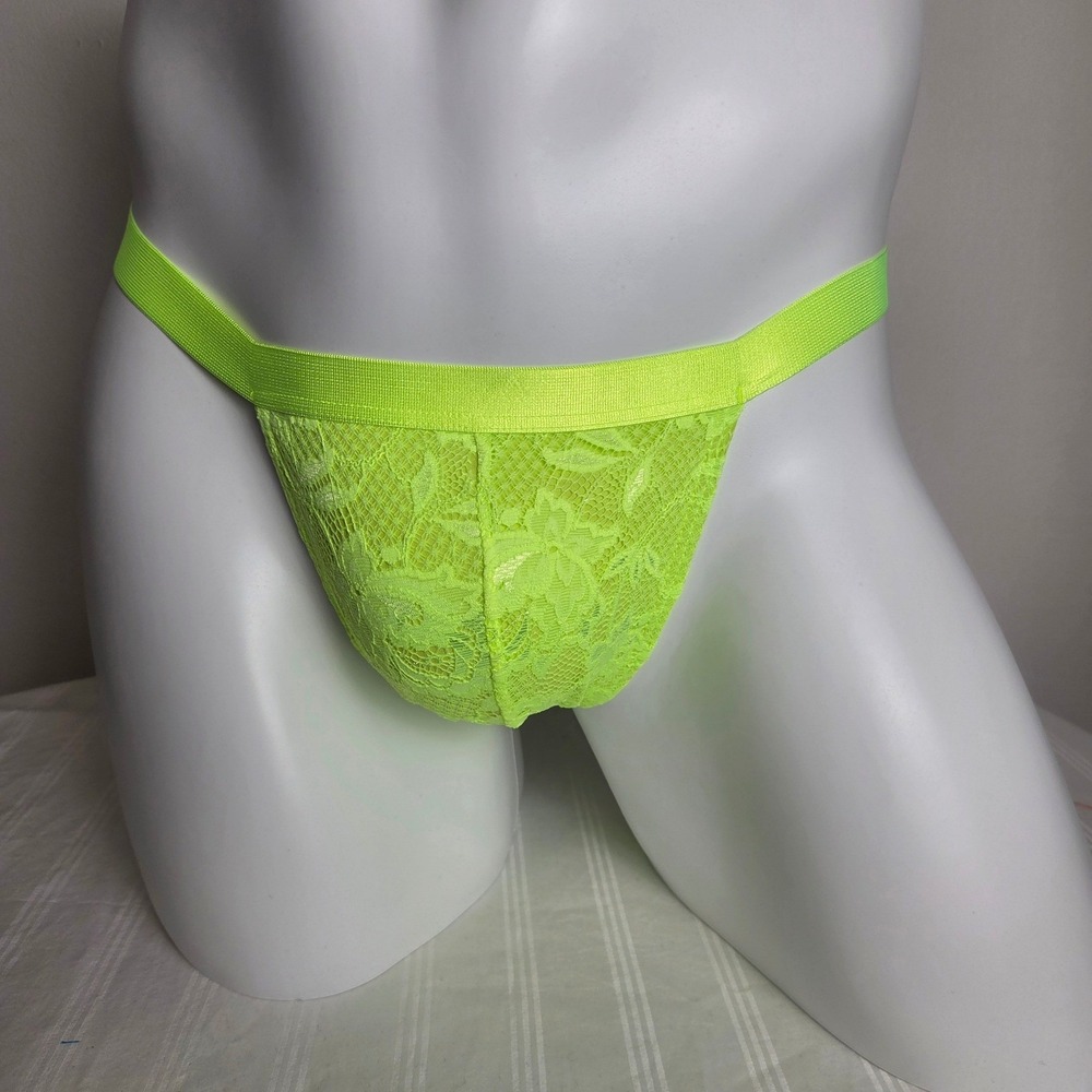 Cosabella Never Say Never Mens Lace Thong Neon Yellow Floral Low Rise Underwear